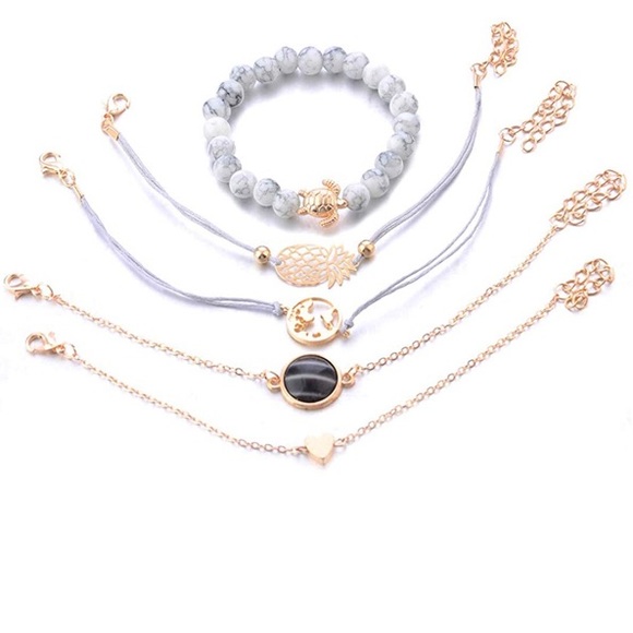 Turtle/World Map/Pineapple 5-Pc Bracelet Set - Picture 3 of 8
